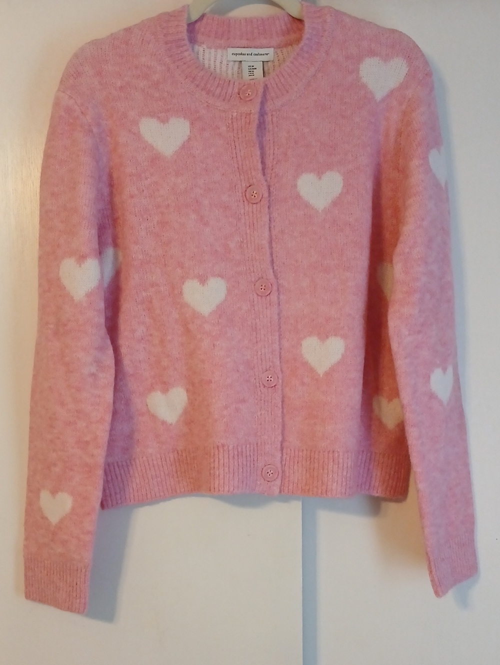 Cupcakes & Cashmere Pink and White Heart Cardigan (Asst Sizes) NWT